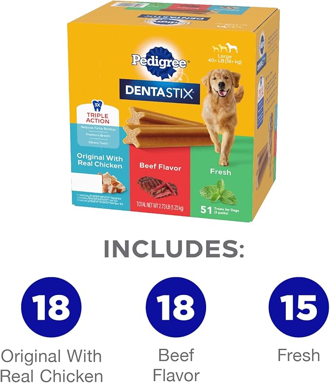 Pedigree Dentastix Variety Pack for Large Dogs – 2.73 lb, 51 Treats