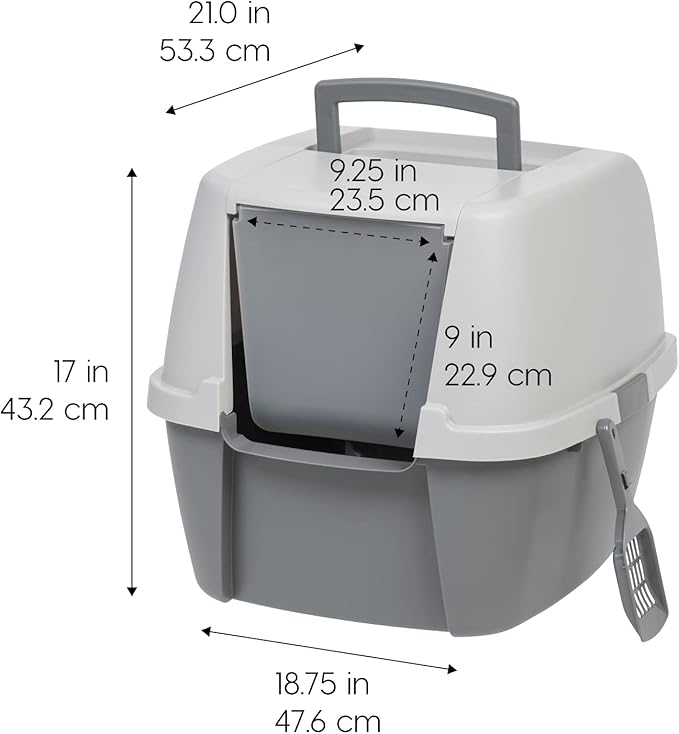 Enclosed Cat Litter Box with Door & Scoop – Gray