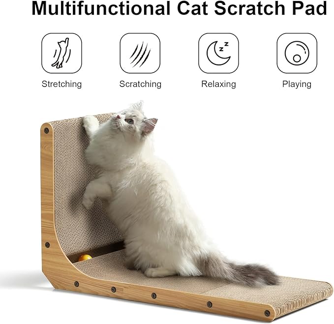 FUKUMARU L-Shaped Cat Scratcher with Ball Toy