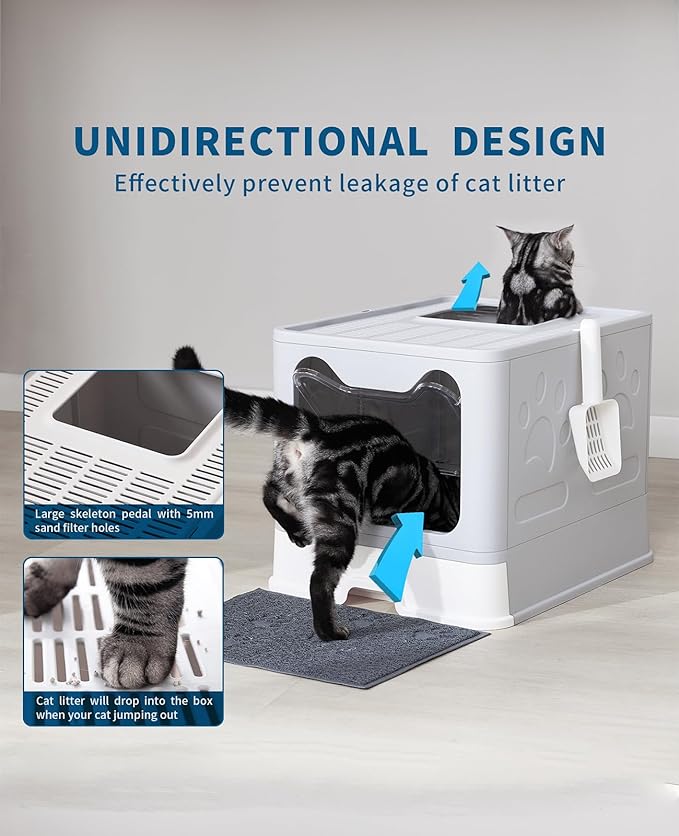 Foldable Cat Litter Box with Mat & Scoop – Grey Color