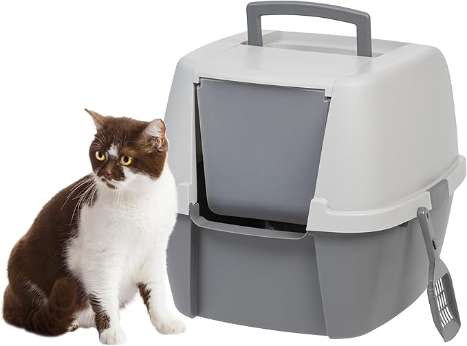 Enclosed Cat Litter Box with Door & Scoop – Gray