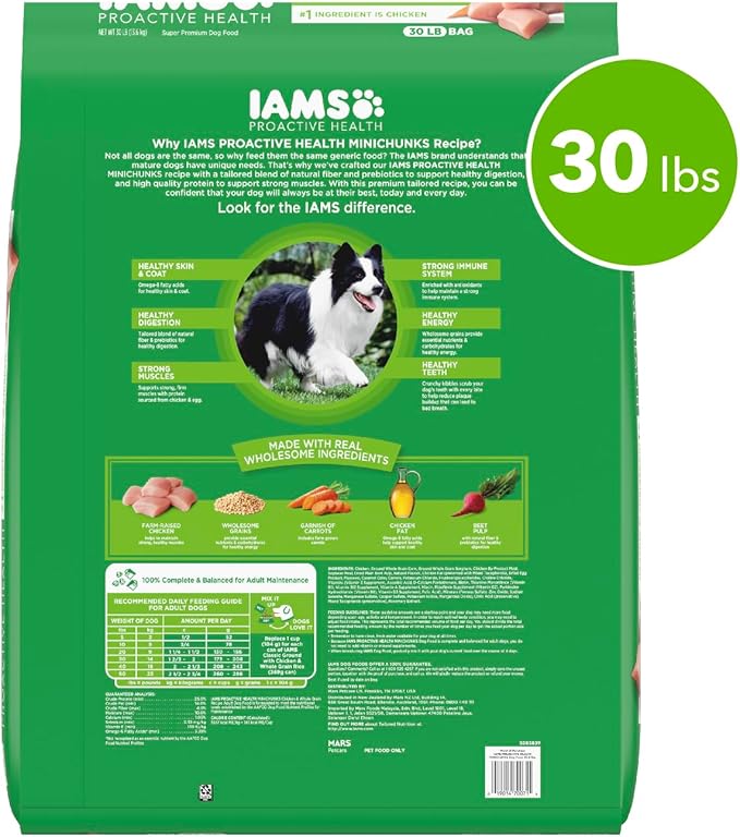 IAMS Minichunks Adult Dog Food, Chicken, 30 lb