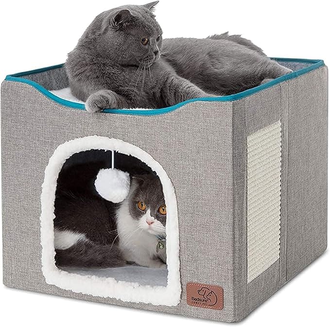 Bedsure Large Cat Cave with Scratch Pad & Fluffy Ball