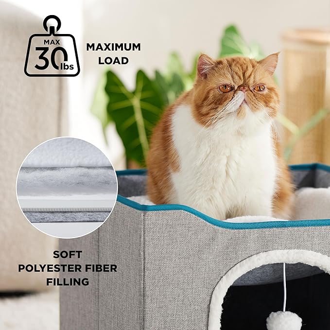 Bedsure Large Cat Cave with Scratch Pad & Fluffy Ball